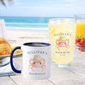 Coastal Beach House Pink Crab Family Name Coffee マグカップ
