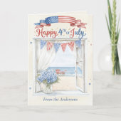 Coastal Beach Hydrangea Happy 4th of July Card カード (正面)
