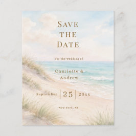 Coastal beach modern budget wedding Save the Date チラシ