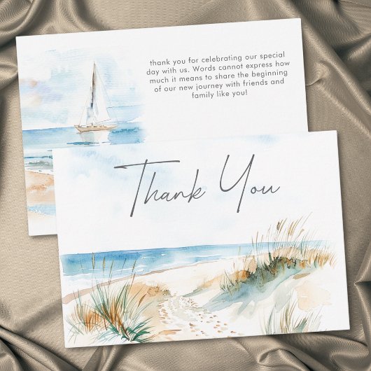 Coastal Beach Modern Watercolor Wedding サンキューカード