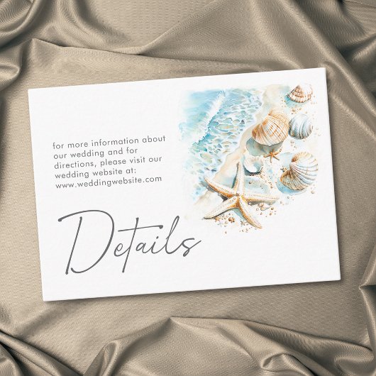 Coastal Beach Modern Watercolor Wedding Details エンクロージャーカード