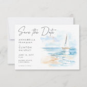 Coastal Beach Modern Watercolor Wedding Photo セーブザデート (正面)