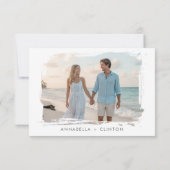 Coastal Beach Modern Watercolor Wedding Photo セーブザデート (裏面)