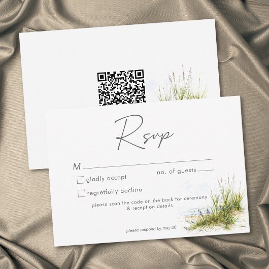 Coastal Beach Modern Watercolor Wedding QR 出欠カード