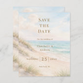 Coastal beach modern wedding Save the Date card (正面/裏面)