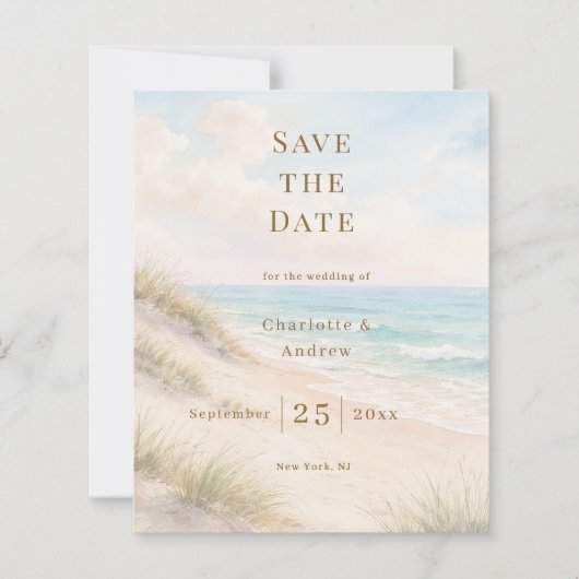 Coastal beach modern wedding Save the Date card (正面)