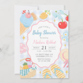 Coastal Beach Pastel Doodle Girl Baby Shower 招待状 (正面)