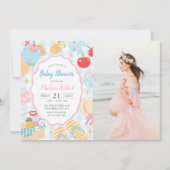 Coastal Beach Pastel Doodle Girl Baby Shower Photo 招待状 (正面)