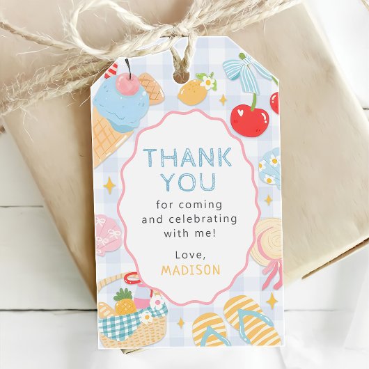 Coastal Beach Pastel Doodle Girls Birthday ギフトタグ