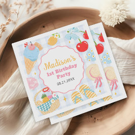 Coastal Beach Pastel Doodle Girls Birthday スタンダードカクテルナプキン