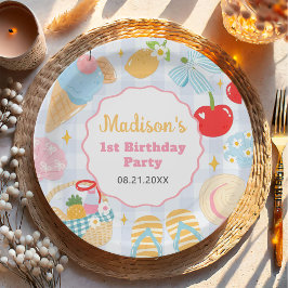 Coastal Beach Pastel Doodle Girls Birthday ペーパープレート