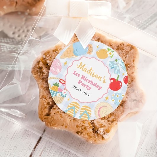 Coastal Beach Pastel Doodle Girls Birthday ラウンドシール