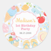 Coastal Beach Pastel Doodle Girls Birthday ラウンドシール (正面)