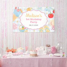 Coastal Beach Pastel Doodle Girls Birthday 横断幕