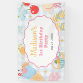 Coastal Beach Pastel Doodle Girls Birthday 横断幕 (縦)