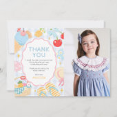 Coastal Beach Pastel Doodle Girls Birthday Photo サンキューカード (正面)