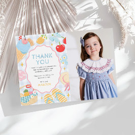 Coastal Beach Pastel Doodle Girls Birthday Photo サンキューカード