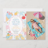 Coastal Beach Pastel Doodle Girls Birthday Photo 招待状 (正面)