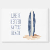 Coastal Beach Sand Blue White Surf Board マグネット (正面)