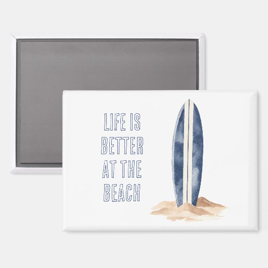 Coastal Beach Sand Blue White Surf Board マグネット (正面/裏面)