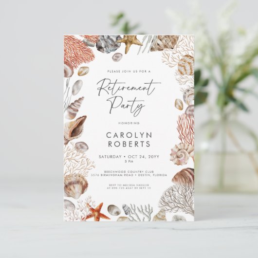 Coastal Beach Seashell Retirement Party 招待状 (スタンド正面)