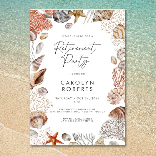Coastal Beach Seashell Retirement Party 招待状