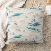Coastal Beach Seashells Pillow クッション (ブランケット)