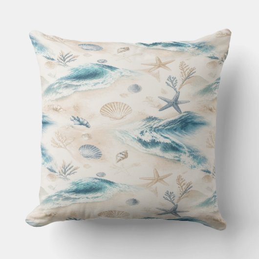 Coastal Beach Seashells Pillow クッション (正面)