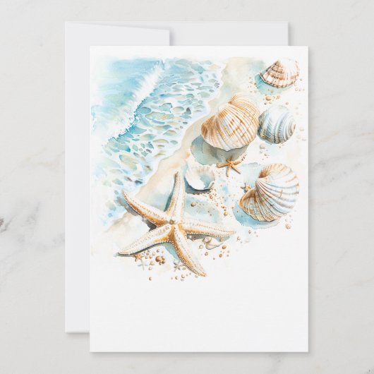 Coastal Beach Shell Modern Watercolor Wedding 招待状 (裏面)