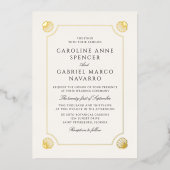 Coastal Beach Shells Wedding 箔招待状 (正面)