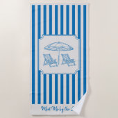 Coastal Beach Vibes Blue Stripes ビーチタオル (正面)