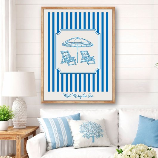 Coastal Beach Vibes Blue Stripes ポスター