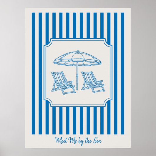 Coastal Beach Vibes Blue Stripes ポスター (正面)