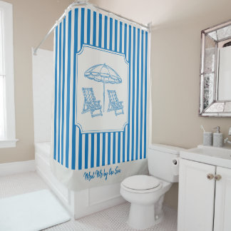 Coastal Beach Vibes Blue Stripes Shower Curtain シャワーカーテン