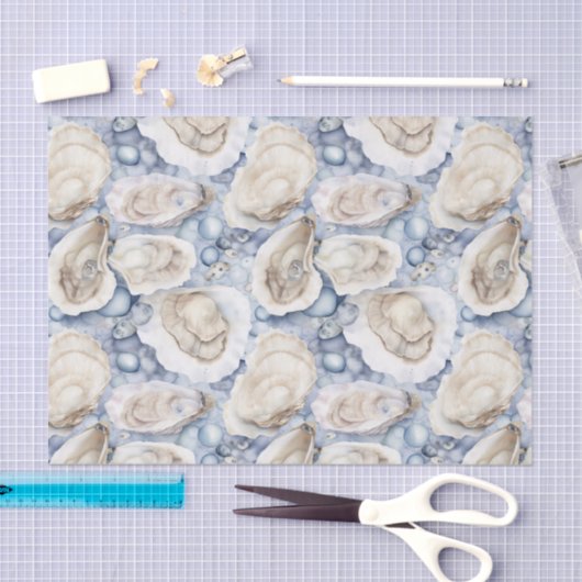 Coastal Beach Watercolor Oyster Shells 薄葉紙 (クラフト)