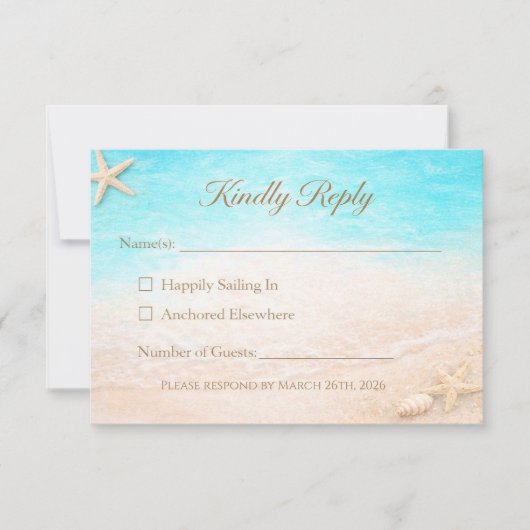 Coastal Beach Wedding RSVP Card Starfish (正面)