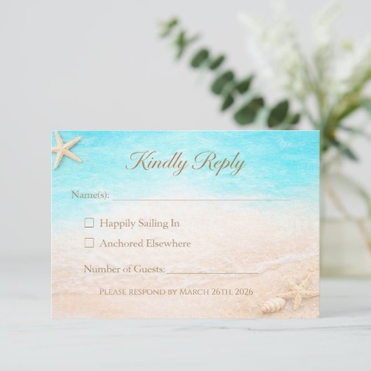 Coastal Beach Wedding RSVP Card Starfish (スタンド正面)