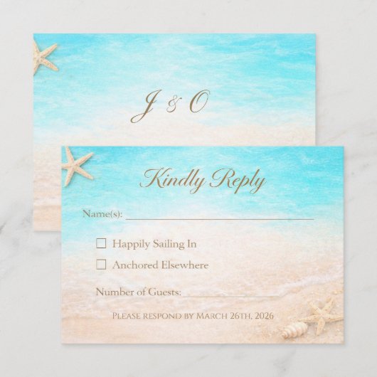 Coastal Beach Wedding RSVP Card Starfish (正面/裏面)