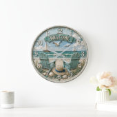 Coastal Beach Welcome Nautical Ocean Decor  ラージ壁時計 (ホーム)