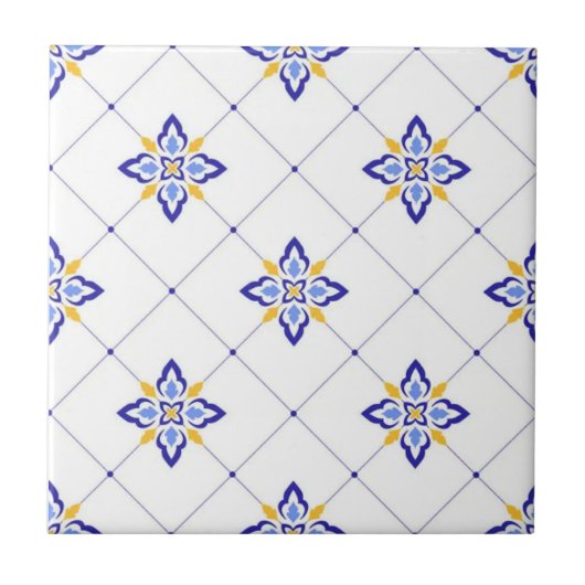 Coastal Blossom Minimal Blue Modern Mediterranean タイル (正面)