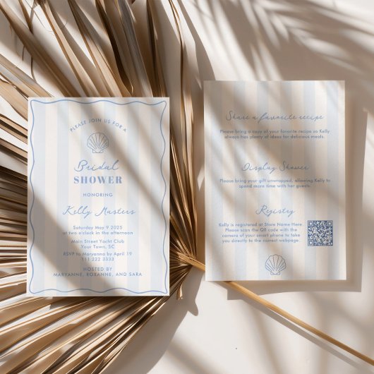 Coastal Blue And White Bridal Shower 招待状