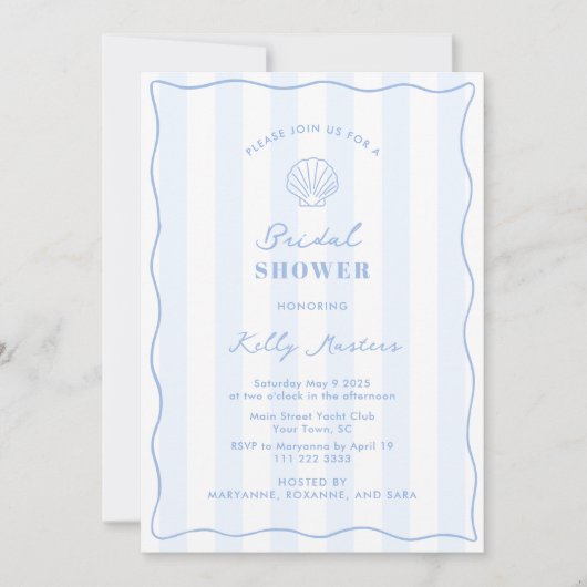 Coastal Blue And White Bridal Shower 招待状 (正面)