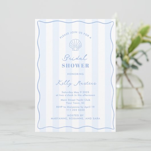 Coastal Blue And White Bridal Shower 招待状 (スタンド正面)