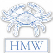 Coastal Blue and White Crab Monogram シール (正面)