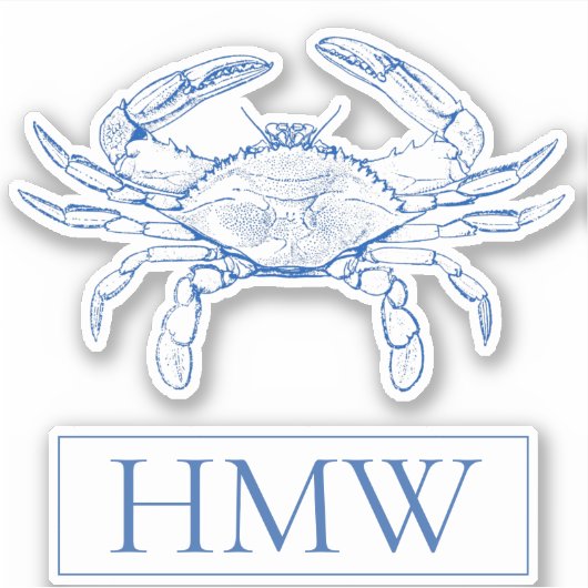 Coastal Blue and White Crab Monogram シール (正面)