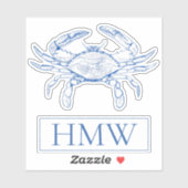 Coastal Blue and White Crab Monogram シール (シート)