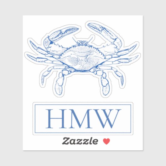 Coastal Blue and White Crab Monogram シール (シート)