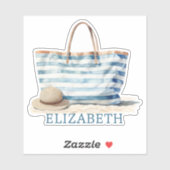 Coastal Blue and White Stripe Beach Tote シール (シート)