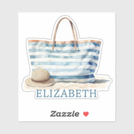 Coastal Blue and White Stripe Beach Tote シール