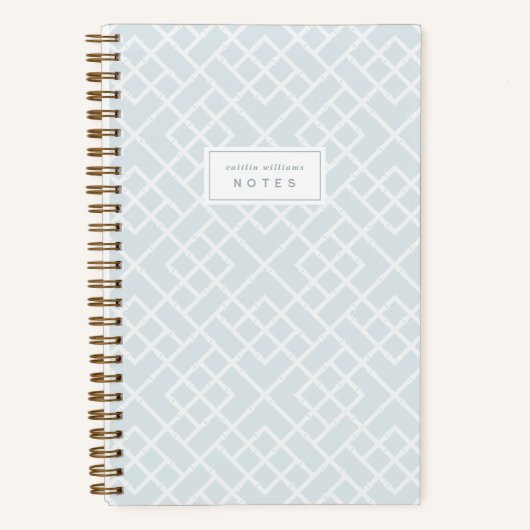 Coastal Blue Bamboo Trellis Personalized ノートブック (正面)